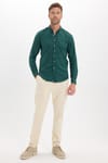 Erkek Slim Fit Dar Kesim Düz Oxford Armalı Düğmeli Yaka Haki Spor Gömlek