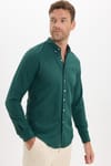 Erkek Slim Fit Dar Kesim Düz Oxford Armalı Düğmeli Yaka Haki Spor Gömlek