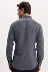 Erkek Slim Fit Dar Kesim Düz Oxford Armalı Düğmeli Yaka Antrasit Spor Gömlek