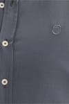 Erkek Slim Fit Dar Kesim Düz Oxford Armalı Düğmeli Yaka Antrasit Spor Gömlek