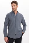 Erkek Slim Fit Dar Kesim Düz Oxford Armalı Düğmeli Yaka Antrasit Spor Gömlek