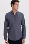 Erkek Slim Fit Dar Kesim Düz Oxford Armalı Yaka Düğmeli Antrasit Spor Gömlek