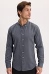 Erkek Slim Fit Dar Kesim Düz Oxford Armalı Düğmeli Yaka Antrasit Spor Gömlek