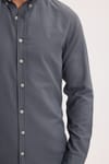Erkek Slim Fit Dar Kesim Düz Oxford Armalı Düğmeli Yaka Antrasit Spor Gömlek