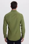 Erkek Slim Fit Dar Kesim Düz Oxford Armalı Yaka Düğmeli Yeşil Spor Gömlek