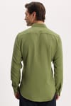 Erkek Slim Fit Dar Kesim Düz Oxford Armalı Düğmeli Yaka Yeşil Spor Gömlek