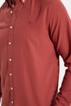 Erkek Slim Fit Dar Kesim Düz Oxford Armalı Düğmeli Yaka Kiremit Spor Gömlek