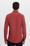 Erkek Slim Fit Dar Kesim Düz Oxford Armalı Yaka Düğmeli Kiremit Spor Gömlek
