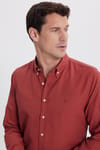 Erkek Slim Fit Dar Kesim Düz Oxford Armalı Yaka Düğmeli Kiremit Spor Gömlek