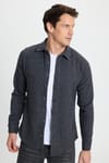 Erkek Slim Fit Dar Kesim Uzun Kollu Düz Kışlık Oduncu Koyu Gri Gömlek
