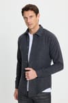 Erkek Slim Fit Dar Kesim Uzun Kollu Düz Kışlık Oduncu Koyu Gri Gömlek