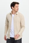 Erkek Slim Fit Dar Kesim Uzun Kollu Düz Kışlık Oduncu Bej Gömlek