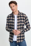 Erkek Slim Fit Dar Kesim Uzun Kollu Cepli Kareli Dama Desenli Kışlık Oduncu Gömlek