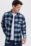 Erkek Slim Fit Dar Kesim Uzun Kollu Kapaklı Çift Cepli Kareli Kışlık Oduncu Gömlek