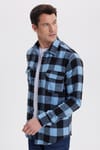 Erkek Slim Fit Dar Kesim Uzun Kollu Kapaklı Çift Cepli Kareli Kışlık Oduncu Gömlek