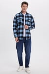 Erkek Slim Fit Dar Kesim Uzun Kollu Kapaklı Çift Cepli Kareli Kışlık Oduncu Gömlek