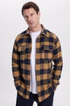 Erkek Slim Fit Dar Kesim Uzun Kollu Kapaklı Çift Cepli Kareli Kışlık Oduncu Gömlek