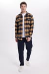 Erkek Slim Fit Dar Kesim Uzun Kollu Kapaklı Çift Cepli Kareli Kışlık Oduncu Gömlek