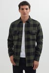 Erkek Slim Fit Dar Kesim Uzun Kollu Kapaklı Çift Cepli Kareli Kışlık Oduncu Gömlek