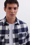 Erkek Slim Fit Dar Kesim Uzun Kollu Kapaklı Çift Cepli Kareli Kışlık Oduncu Gömlek