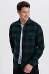 Erkek Slim Fit Dar Kesim Uzun Kollu Kapaklı Çift Cepli Kareli Kışlık Oduncu Gömlek