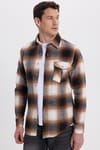 Erkek Slim Fit Dar Kesim Kareli Tek Cepli Oduncu Gömlek