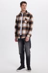 Erkek Slim Fit Dar Kesim Kareli Tek Cepli Oduncu Gömlek