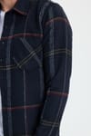 Erkek Slim Fit Dar Kesim Kareli Cepli Siyah Oduncu Gömlek