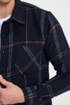 Erkek Slim Fit Dar Kesim Kareli Cepli Siyah Oduncu Gömlek