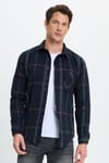 Erkek Slim Fit Dar Kesim Kareli Cepli Siyah Oduncu Gömlek