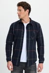 Erkek Slim Fit Dar Kesim Kareli Cepli Siyah Oduncu Gömlek