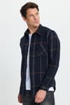 Erkek Slim Fit Dar Kesim Kareli Cepli Siyah Oduncu Gömlek