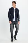 Erkek Slim Fit Dar Kesim Kareli Cepli Siyah Oduncu Gömlek