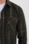 Erkek Slim Fit Dar Kesim Kareli Cepli Haki Oduncu Gömlek