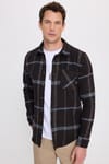 Erkek Slim Fit Dar Kesim Kareli Cepli Siyah Oduncu Gömlek