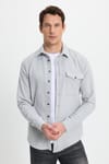 Erkek Slim Fit Tek Cep Kapaklı Düz Oduncu Spor Gri Gömlek
