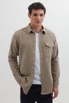 Erkek Slim Fit Tek Cep Kapaklı Düz Oduncu Spor Bej Gömlek