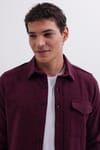 Erkek Slim Fit Tek Cep Kapaklı Düz Oduncu Spor Bordo Gömlek