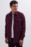Erkek Slim Fit Tek Cep Kapaklı Düz Oduncu Spor Bordo Gömlek