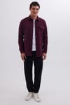 Erkek Slim Fit Tek Cep Kapaklı Düz Oduncu Spor Bordo Gömlek