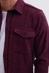 Erkek Slim Fit Tek Cep Kapaklı Düz Oduncu Spor Bordo Gömlek