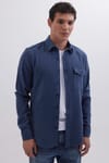 Erkek Slim Fit Tek Cep Kapaklı Düz Oduncu Spor Gömlek