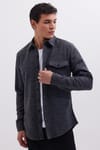 Erkek Slim Fit Tek Cep Kapaklı Düz Oduncu Spor Koyu Gri Gömlek