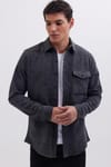 Erkek Slim Fit Tek Cep Kapaklı Düz Oduncu Spor Koyu Gri Gömlek