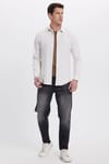 Erkek Slim Fit Dar Kesim Yaka Düğmeli Çizgili Oduncu Gömlek