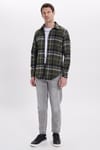 Erkek Slim Fit Dar Kesim Kareli Kışlık Oduncu Gömlek