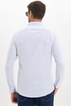 Erkek Slim Fit Dar Kesim %100 Pamuk Düğmeli Yaka Çizgili Uzun Kollu Cepli Keten Efektli Mavi Gömlek