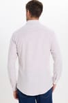 Erkek Slim Fit Dar Kesim %100 Pamuk Düğmeli Yaka Çizgili Uzun Kollu Cepli Keten Bej Gömlek