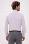 Erkek Slim Fit Dar Kesim Yaka Düğmeli Çizgili Uzun Kollu Cepli Keten Efektli Gömlek