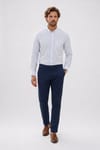 Erkek Slim Fit Dar Kesim Yaka Düğmeli Çizgili Uzun Kollu Cepli Keten Efektli Gömlek